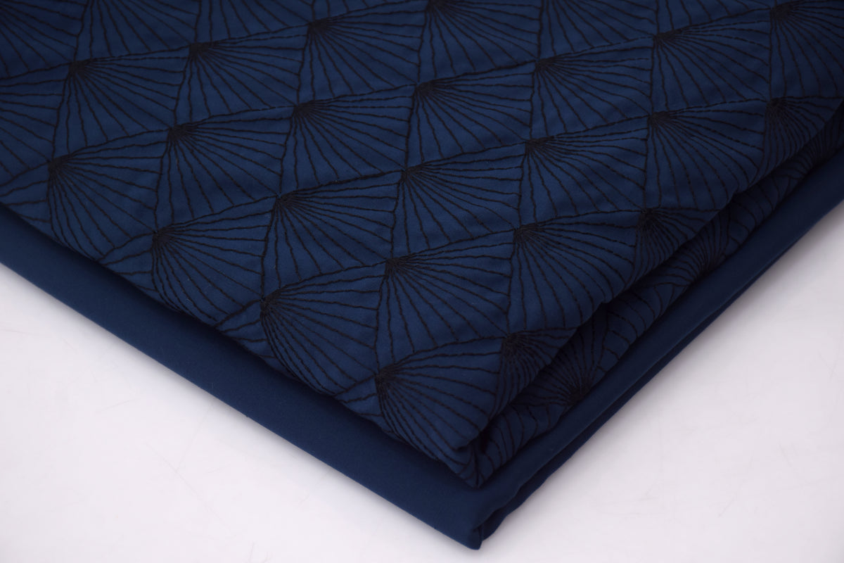 Gents Unstitched wash n wear Embroidery Suit (nova crown) Blue Leaf
