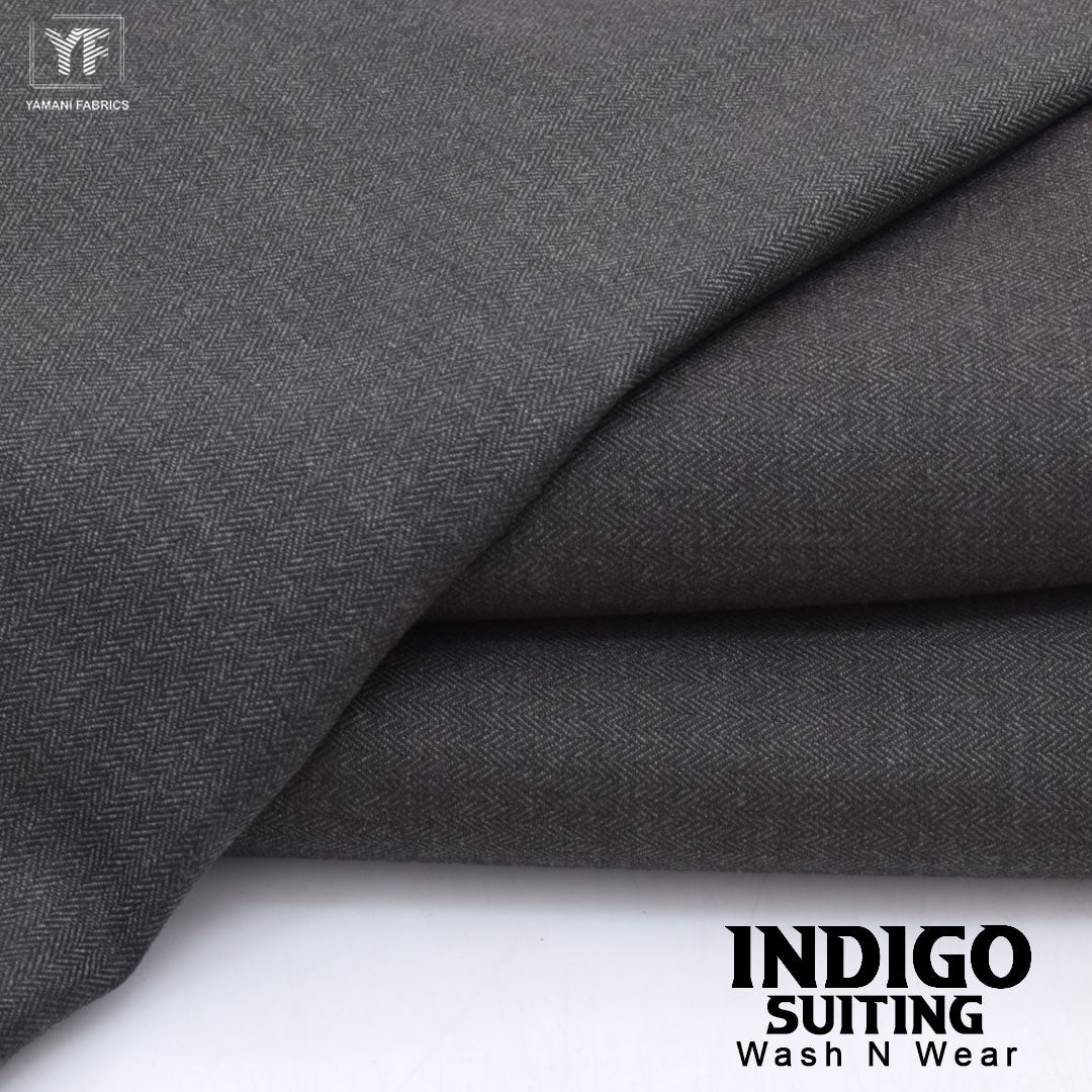 INDIGO suiting self texture wash n wear fabric for men|charcol grey