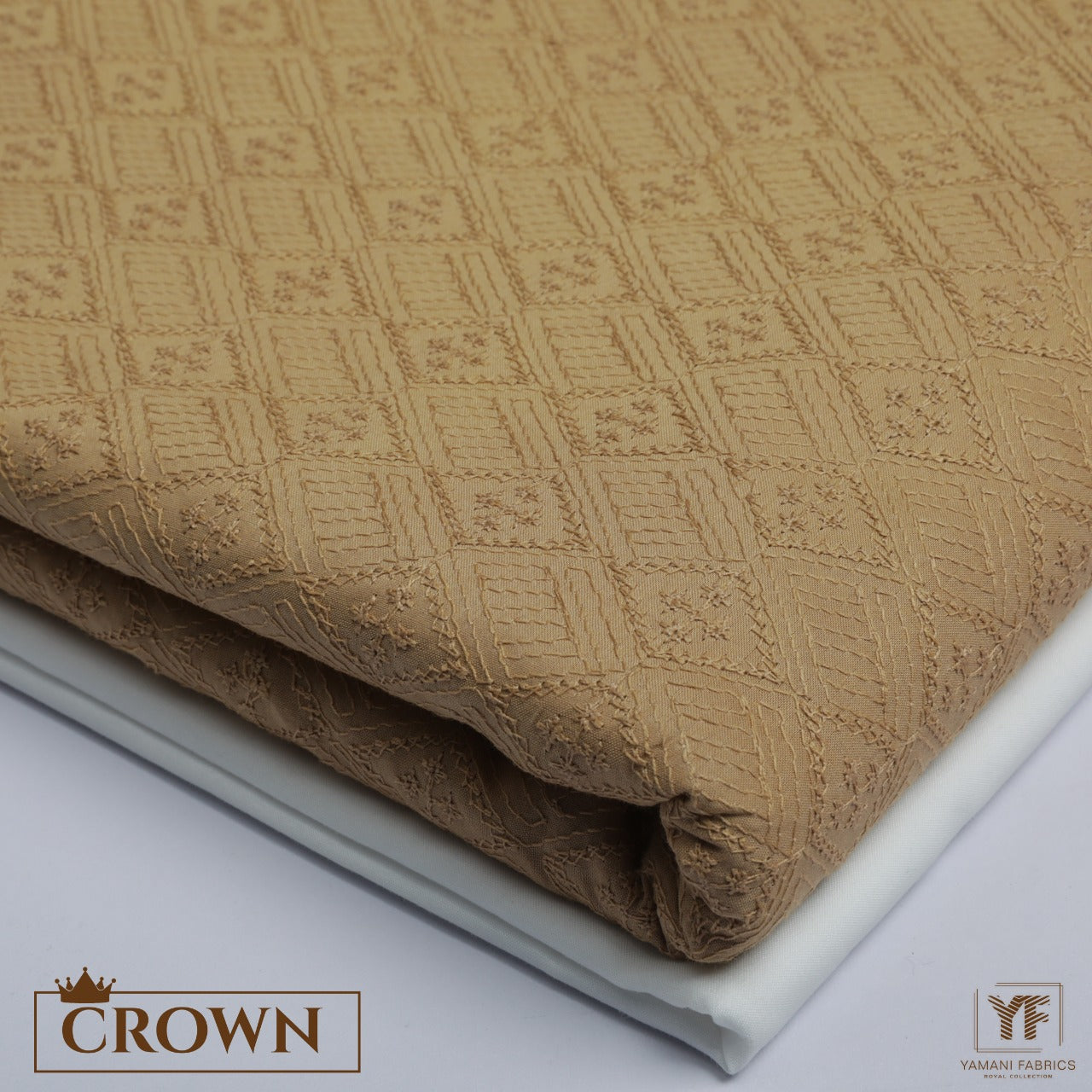 Gents Unstitched Cotton Embroidery Suit (Crown Plus skin)