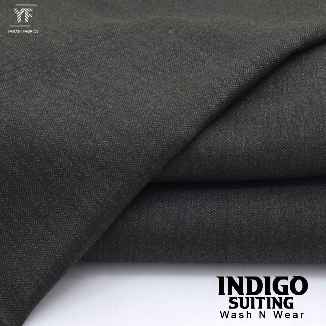 INDIGO suiting self texture wash n wear fabric for men|greenish grey