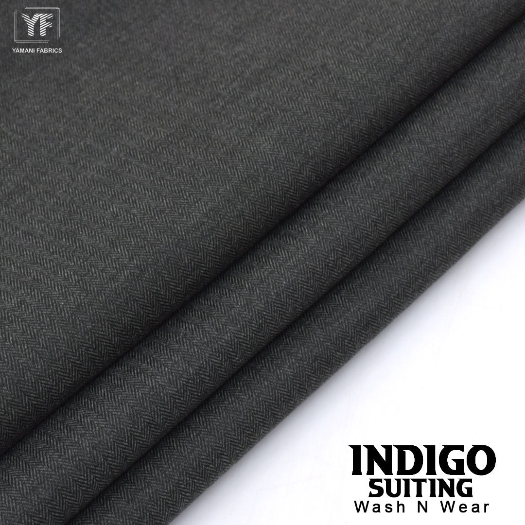INDIGO suiting self texture wash n wear fabric for men|greenish grey
