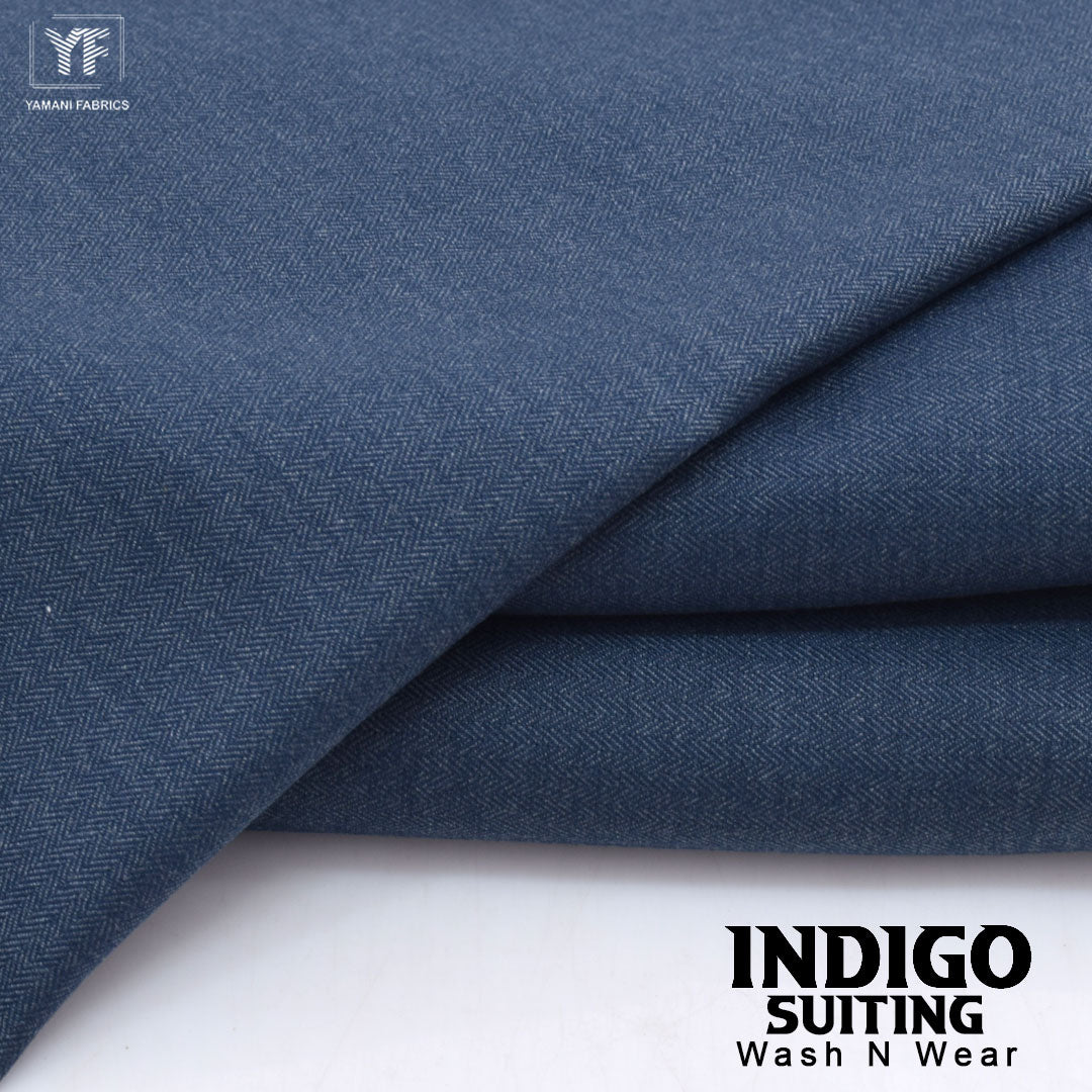 INDIGO suiting self texture wash n wear fabric for men|royal blue
