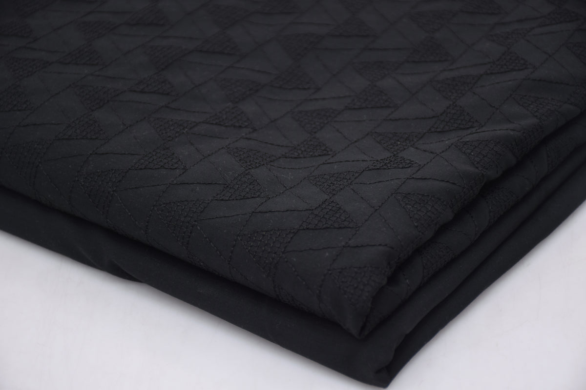 Gents Unstitched wash n wear Embroidery Suit (nova crown)jet black Black Traiangle