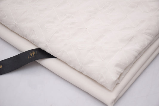 Gents Unstitched wash n wear Embroidery Suit Off white arrow