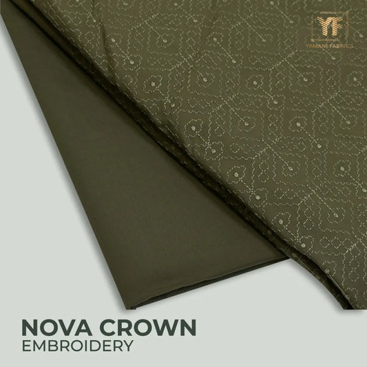 Gents Unstitched wash n wear Embroidery Suit (nova crown)mehndi 06