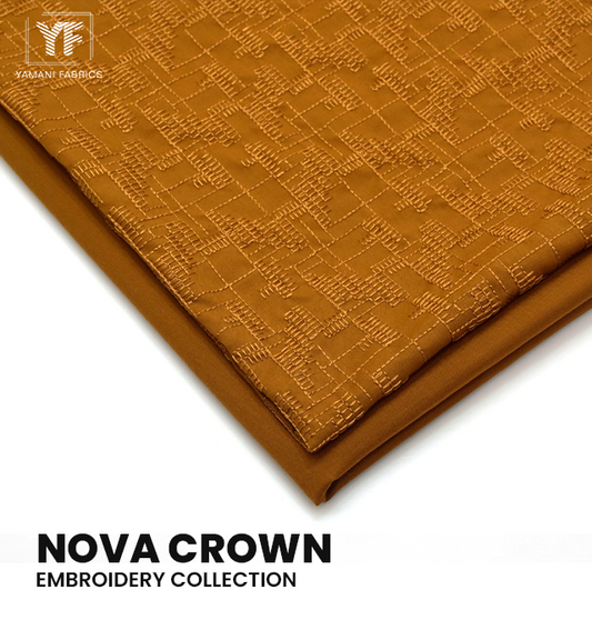 Gents Unstitched wash n wear Embroidery Suit (nova crown) mustard box