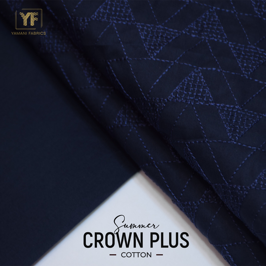 100% PURE COTTON BASE EMBROIDERY (summer Crown Plus) navy blue triangle