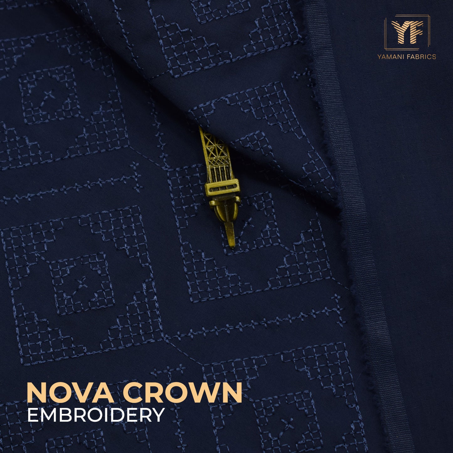 Gents Unstitched wash n wear Embroidery Suit (nova crown)navy blue 08