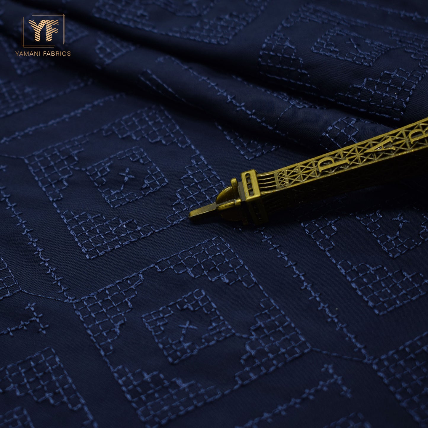 Gents Unstitched wash n wear Embroidery Suit (nova crown)navy blue 08