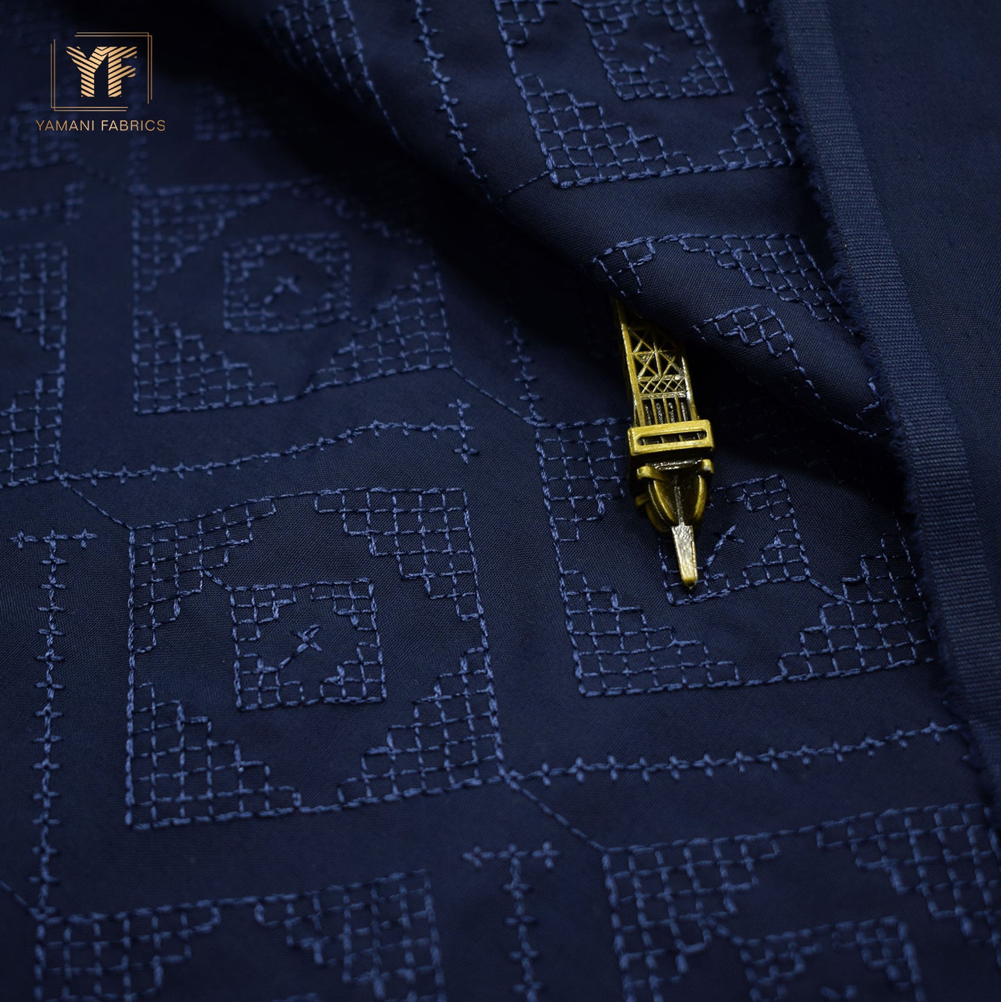 Gents Unstitched wash n wear Embroidery Suit (nova crown)navy blue 08