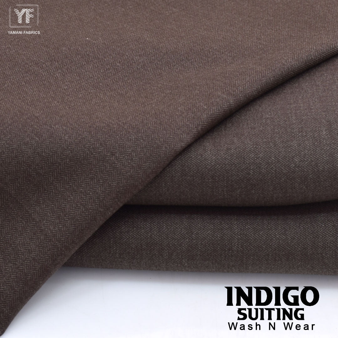 INDIGO suiting self texture wash n wear fabric for men|dark brown