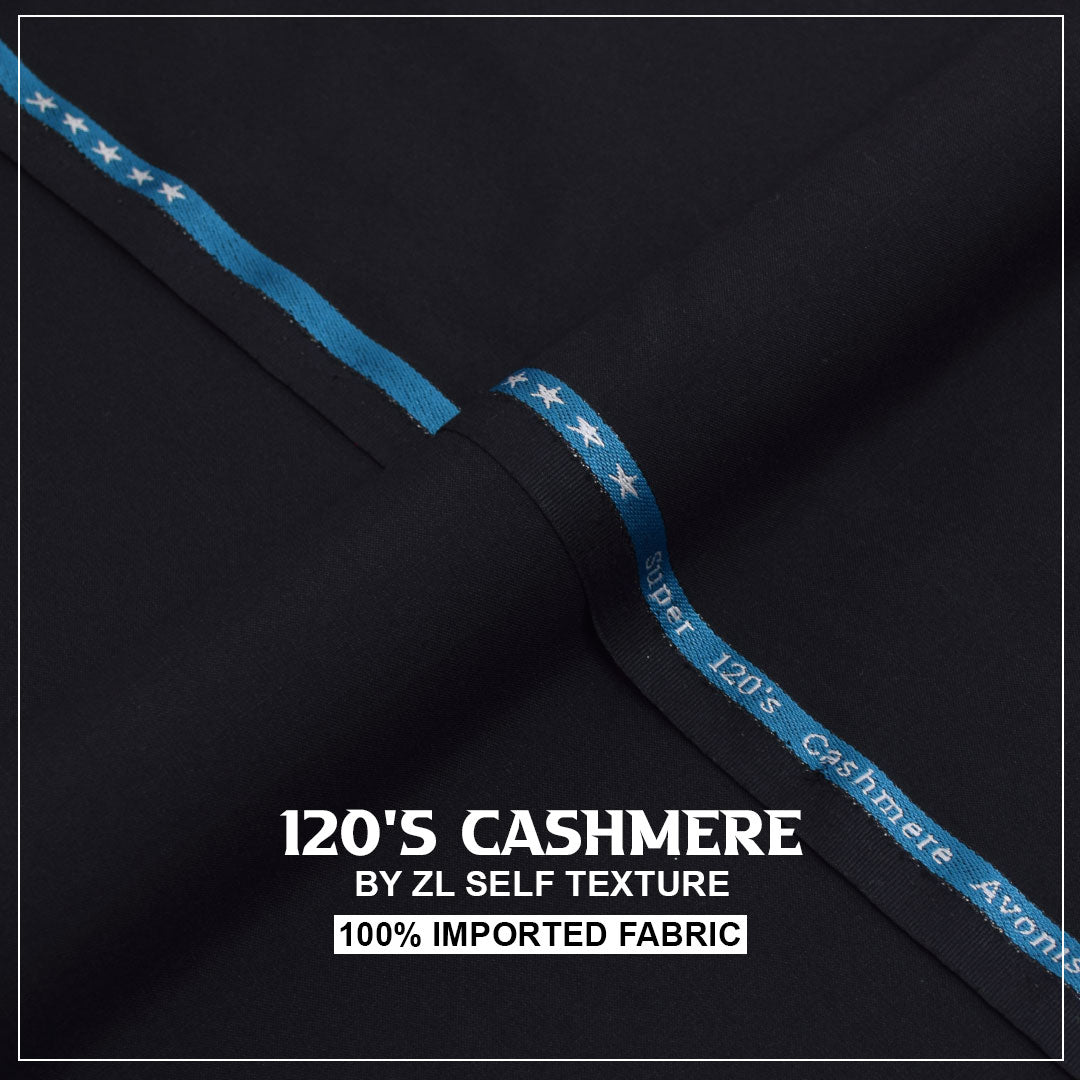 120'S CASHMERE  - JET BLACK) Gents Imported Wash n Wear Fabric self texture