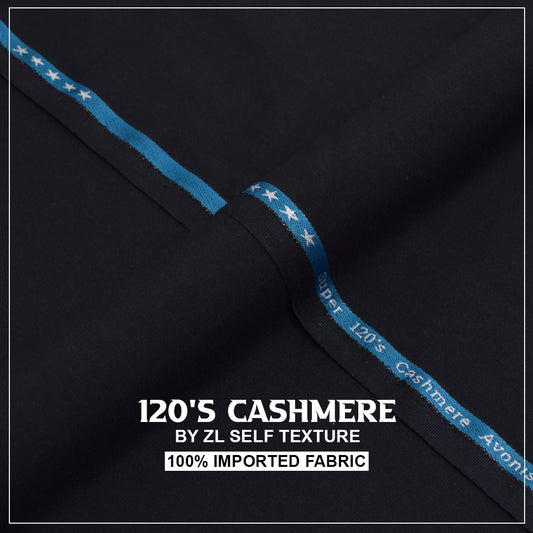 120'S CASHMERE  - JET BLACK) Gents Imported Wash n Wear Fabric self texture