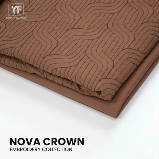 Gents Unstitched wash n wear Embroidery Suit (nova crown) Wood Brown