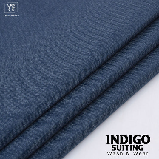 INDIGO suiting self texture wash n wear fabric for men|royal blue
