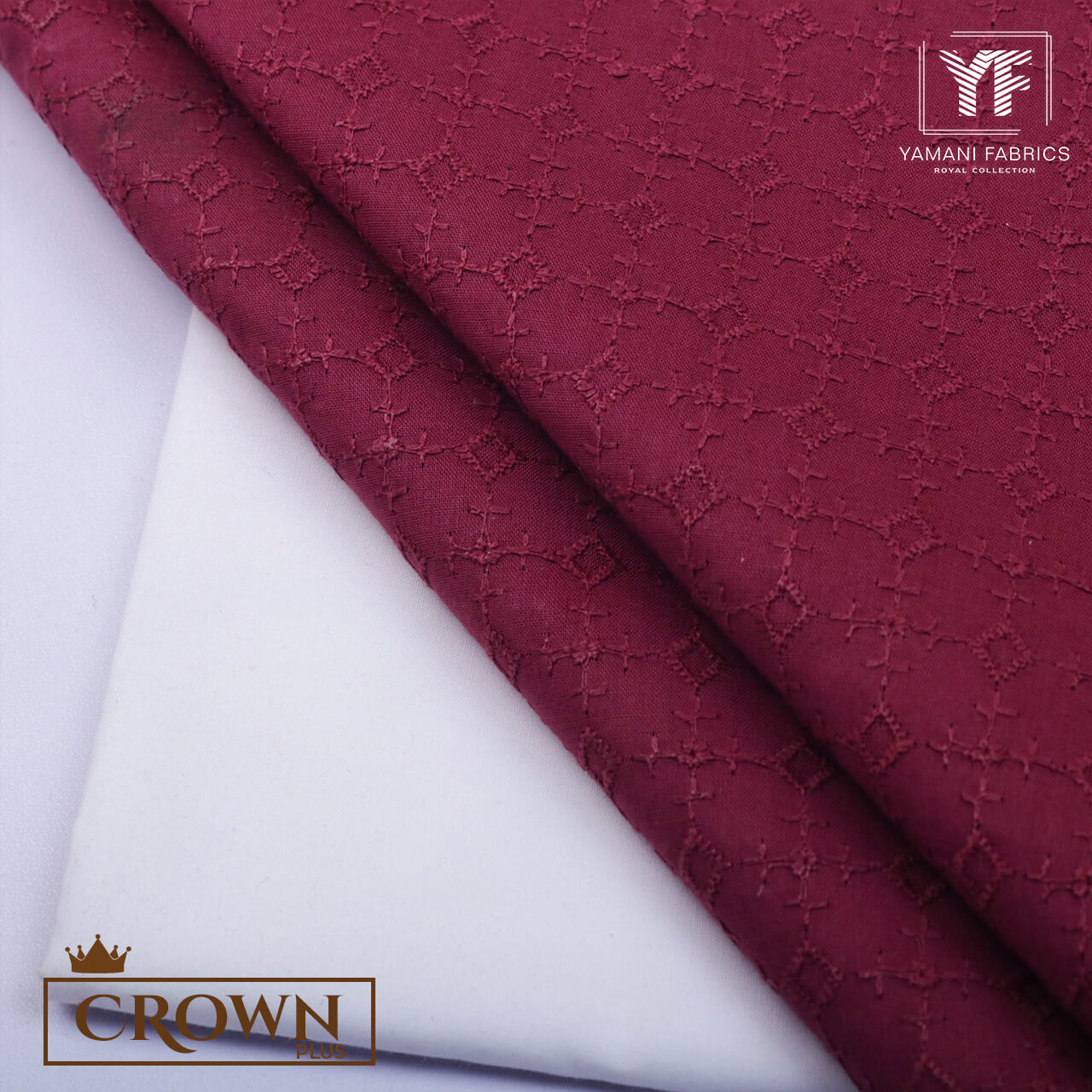 Gents Unstitched Cotton Embroidery Suit (Crown Plus 03) Maroon