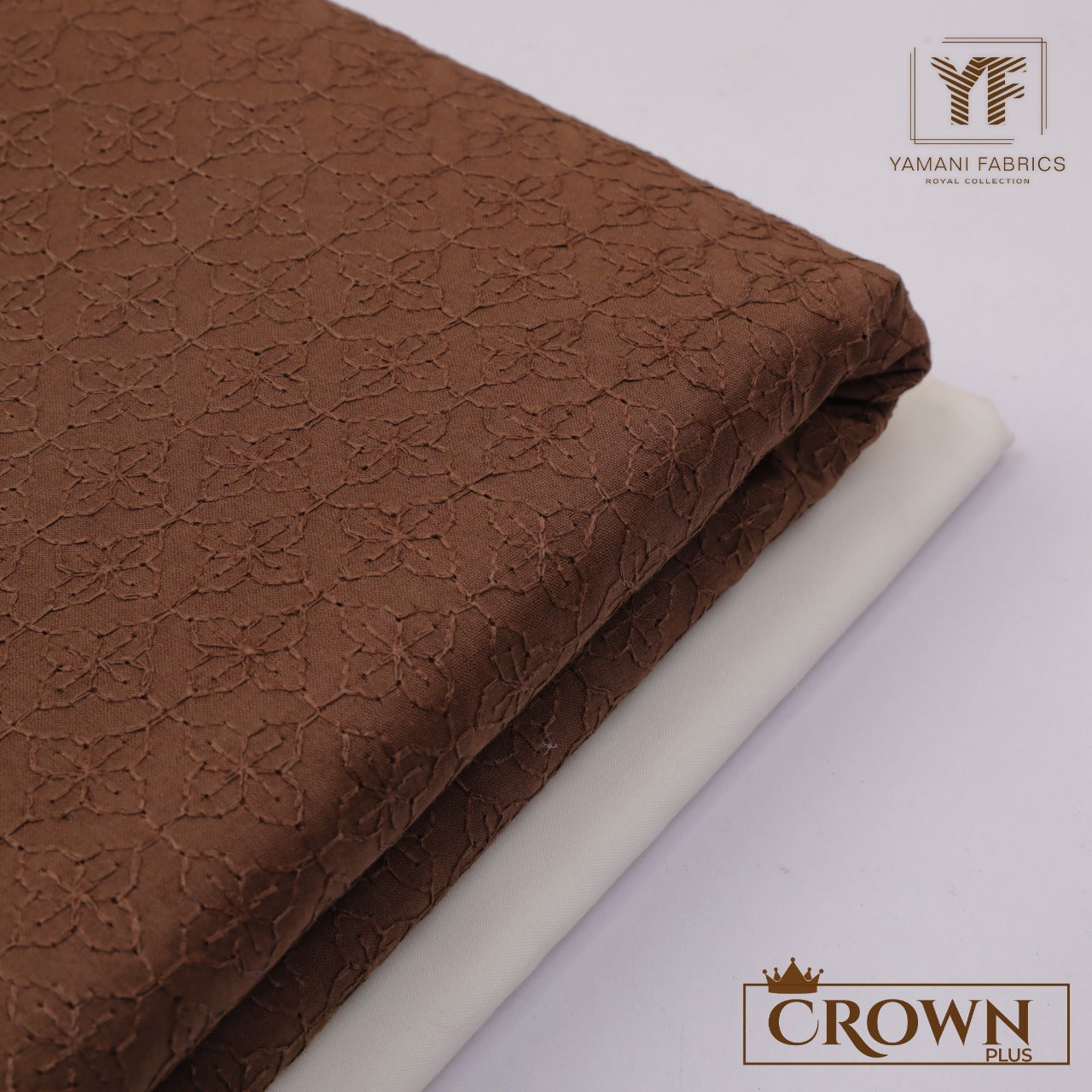 Gents Unstitched Cotton Embroidery Suit (Crown Plus 05) Brown 002